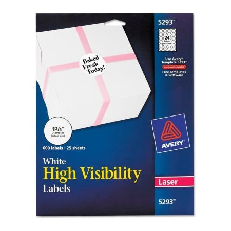 Avery Avery High-Visibility Round Laser Labels, 1-2/3" Dia, White, 600/Pack 5293